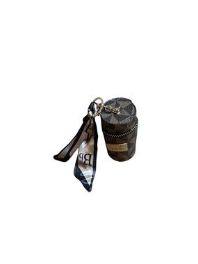 Monogram Cylinder Keychain Case with Scarf Accent - Brown/Black